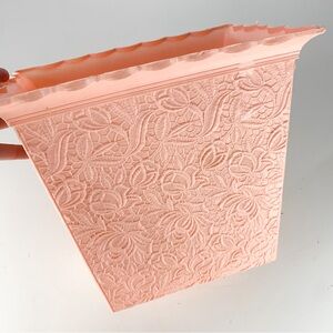 Vintage Pink Max Klein Lace Floral Ruffle Top Plastic Waste Basket Trash Can MCM